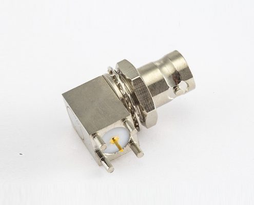 BNC連接器插孔彎式面板安裝前鎖穿墻PCB插孔50ohm