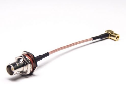 BNC同軸線大六角防水前鎖板母頭直式轉SMB公頭彎式接RG316線