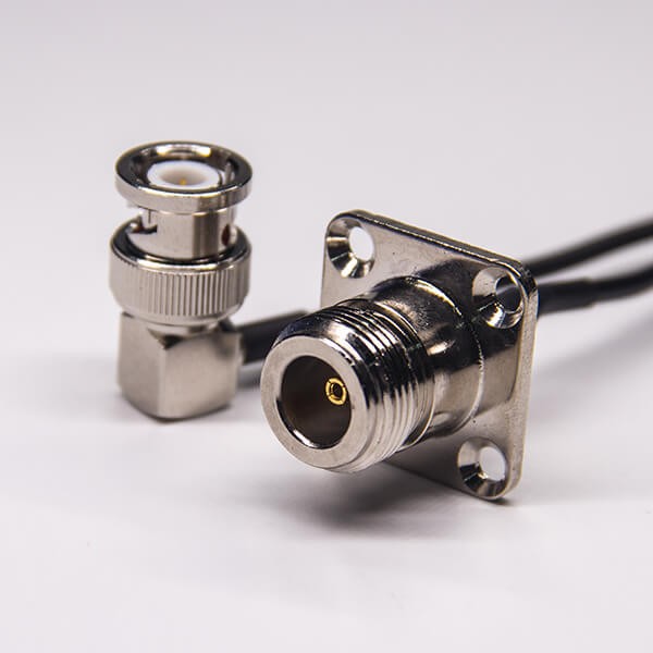 N型射頻頭母頭四孔法蘭轉90度BNC公頭接RG174